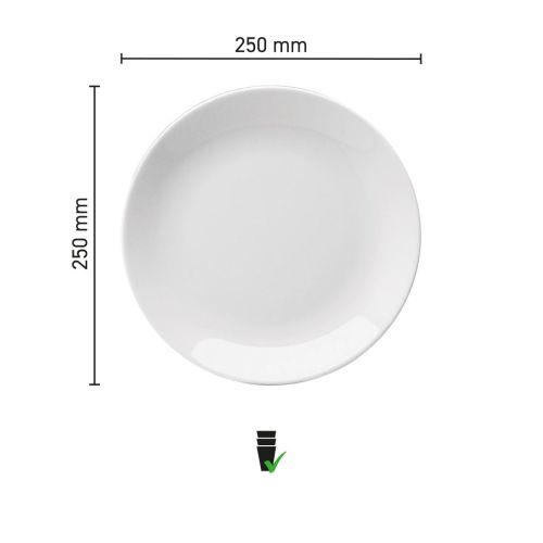 Infographic van het Hotel coupebord wit porselein 25 cm met exacte maatvoering.