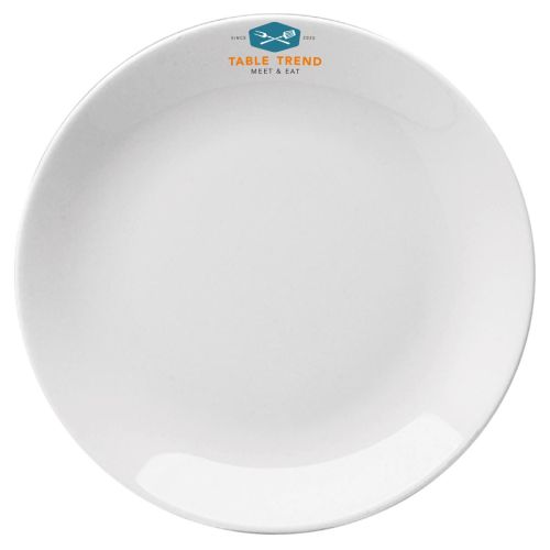 Coupebord wit porselein Hotel 31 cm bedrukt met kleurrijk TableTrend-logo op het oppervlak.