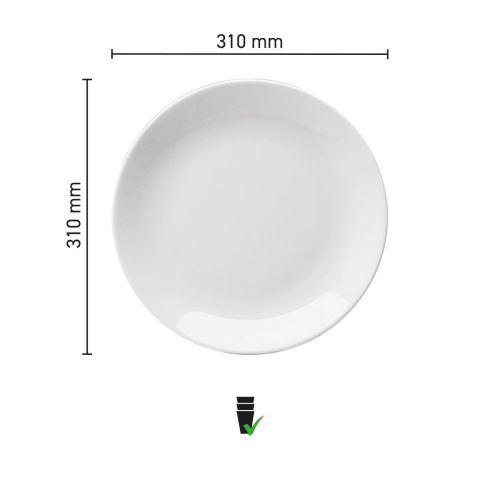 Visualisatie van afmetingen van het Hotel coupebord wit 31 cm porselein in een infographic.