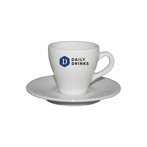 Dom Espresso 8 cl. SET met kleurrijk DailyDrinks-logo aan de voorzijde bedrukt.