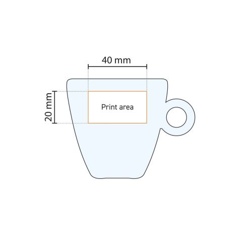 Gedetailleerde werktekening toont het drukgebied voor bedrukking op het Easy Bar glas.