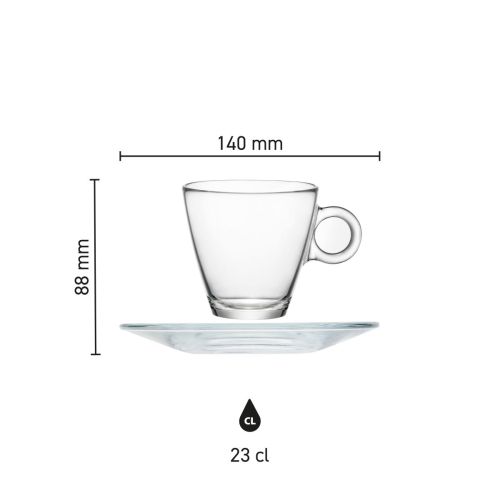 Infographic met maten van het 23 cl. cappuccinoglas,.