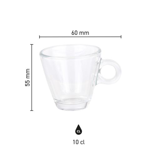 Infographic met afmetingen van de glazen Easy Bar Espresso Kop 10 cl. espresso kop.