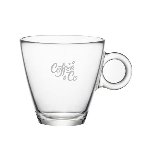 Gravure van CoffeeCo-logo op voorzijde van Easy Bar theekop 32 cl glas.