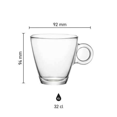 Infographic toont hoogte en diameter van Easy Bar theekop 32 cl. in duidelijke maatschaal.