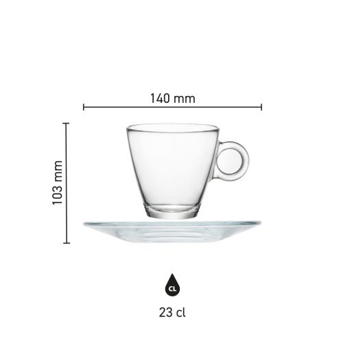 Infographic toont afmetingen van het Easy Bar Thee SET 32 cl. glas met graveermogelijkheid.