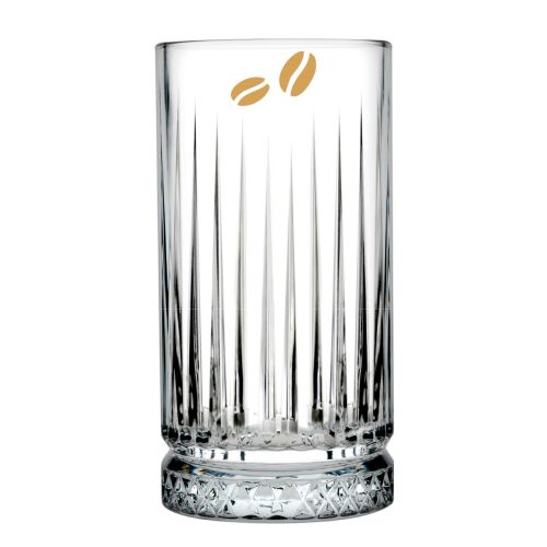 Eénkleurig logo van CoffeeCo gedrukt op de voorkant van het Elysia Longdrink glas 44,5 cl.
