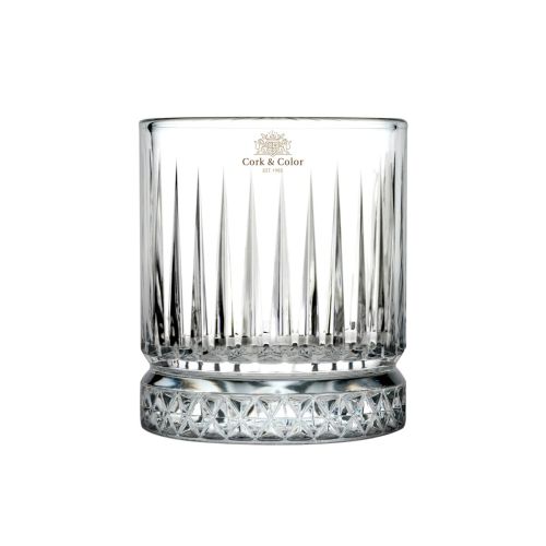 Glazen whiskyglas 21 cl. met meerkleurig CorkColor-logo op het vooraanzicht.