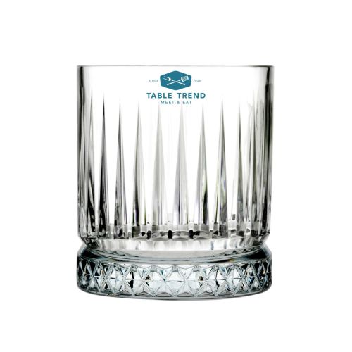 Whiskyglas 35,5 cl. met blauw TableTrend-opdruk op de voorkant.