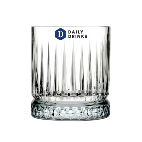 Elysia Whisky glas 35,5 cl. bedrukt met meerkleurig DailyDrinks-logo op het vooraanzicht.