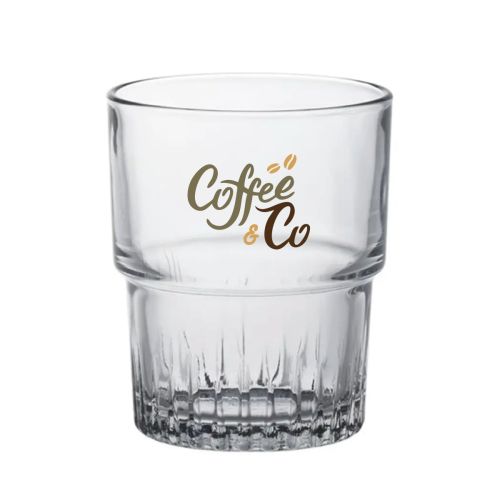 CoffeeCo-logo in meerdere kleuren zichtbaar op voorzijde van Empilable glas 20 cl.