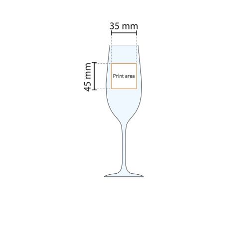 Infographic toont hoogte en glasinhoud van Esprit champagneflute 21 cl.