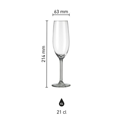 Technische werktekening met drukgebied van Esprit champagneflute 21 cl. glas.