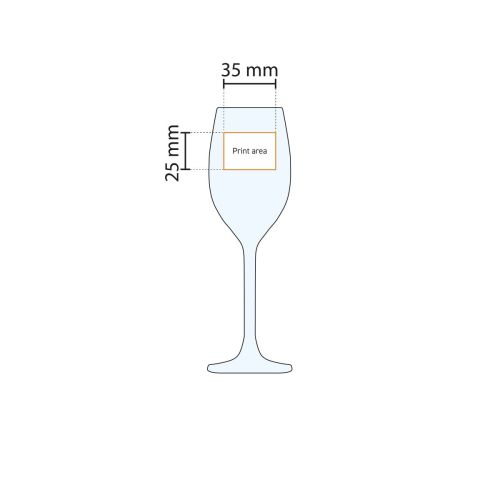 Technische werktekening met aanduiding van het drukgebied op het Esprit 14 cl. glas.