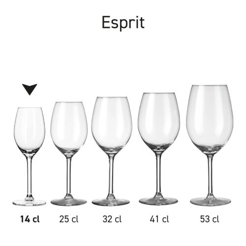 Seriebeeld met meerdere varianten van het Esprit glas naast elkaar gepresenteerd.