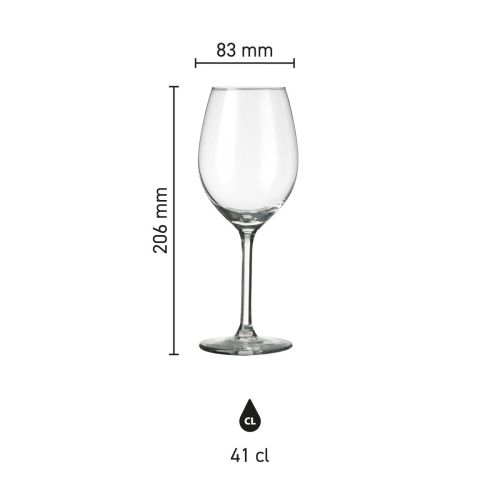 Infographic van productafmetingen voor Esprit wijnglas 41 cl. in glas.