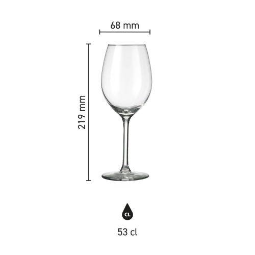 Infographic toont hoogte en diameter van Esprit wijnglas 53 cl.