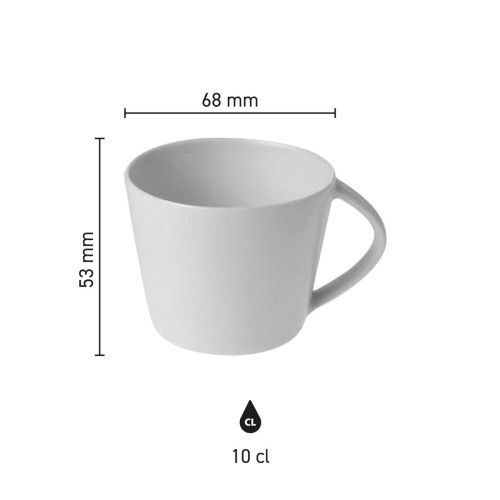 Infographic met afmetingen van de Eva Espresso Kop wit 10 cl. porselein, overzichtelijk weergegeven.