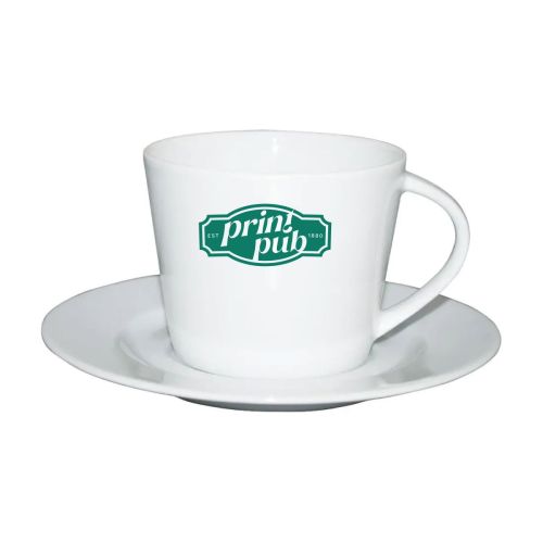 Eénkleurig PrintPub-logo bedrukt op de voorzijde van de Eva Koffie SET 20 cl. porselein.