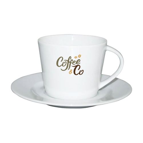 Eva Koffie SET 20 cl. porselein met meerkleurig CoffeeCo-logo op het vooraanzicht.