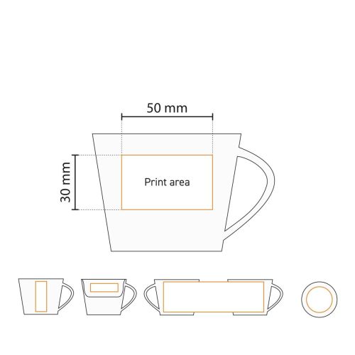 Infographic met afmetingen van de Eva Koffie Kop 20 cl. porselein overzichtelijk weergegeven.