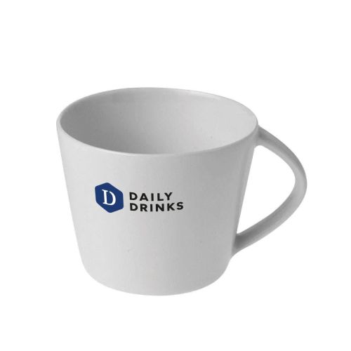 Porseleinen koffiekop 20 cl. bedrukt met meerkleurig DailyDrinks-logo op vooraanzicht.