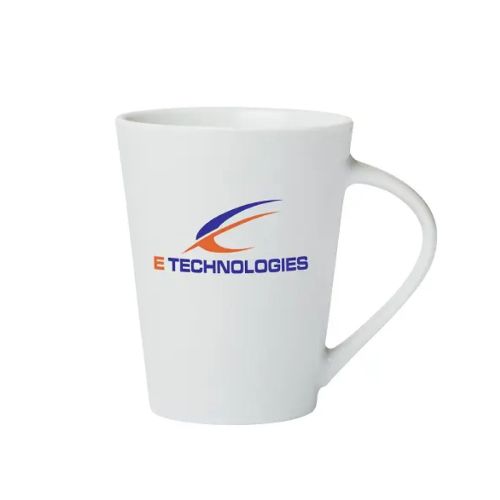 Eva mok wit 25 cl porselein, voorzijde met meerkleurig Etechnologies-logo.