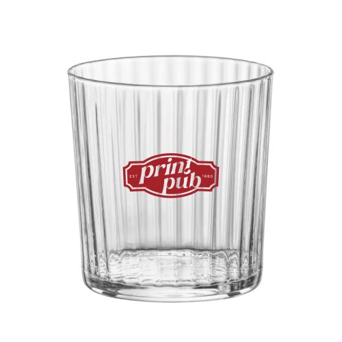 Tumblerglas 35,5 cl met éénkleurig PrintPub-logo op het vooraanzicht gedrukt.