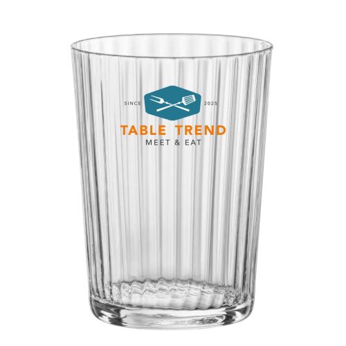 Tumblerglas 50 cl. bedrukt met meerkleurig TableTrend-logo op het vooraanzicht.