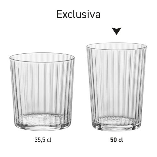 Overzicht van Exclusiva Tumbler glazen 35,5 cl en 50 cl. als complete productserie.