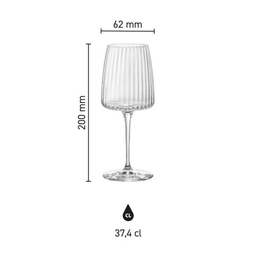 Infographic toont de afmetingen van het Exclusiva Wijnglas 37,4 cl glas.