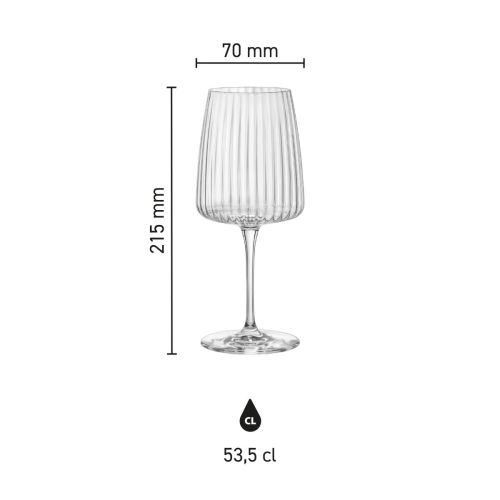 Infographic met productafmetingen van het Exclusiva Wijnglas 53,5 cl. glas.