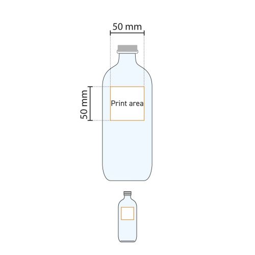 Technische werktekening met drukgebied van de glazen Fles Iconic 0,54 liter.