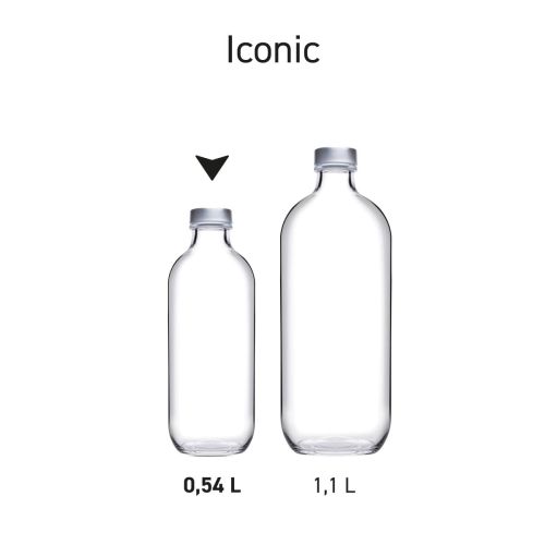 Serie Flessen Iconic 0,54 en 1,1 liter gepresenteerd in verschillende maten.