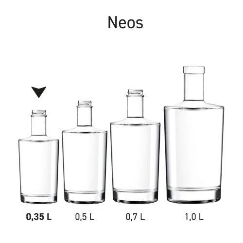 Serie Neos flessen gepresenteerd in meerdere maten als onderdeel van de Neos-serie.