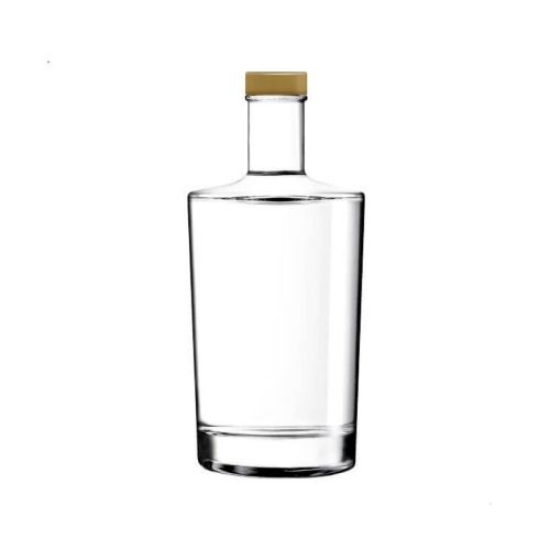 Glazen Fles Neos 0,5 liter met gouden dop in recht vooraanzicht, transparant en eenvoudig vormgegeven.