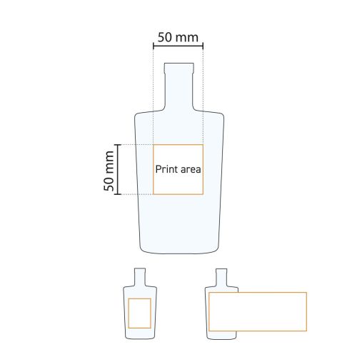 Technische werktekening met drukgebied van de Fles Neos 0,5 liter glas.
