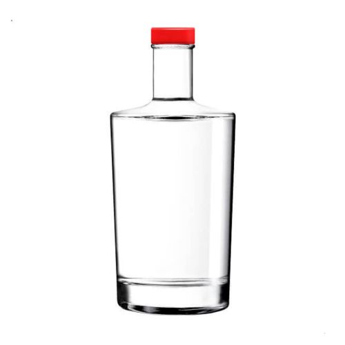 Fles Neos 0,7 liter in glas met rechte vorm en lange hals, weergegeven in vooraanzicht met rode dop.