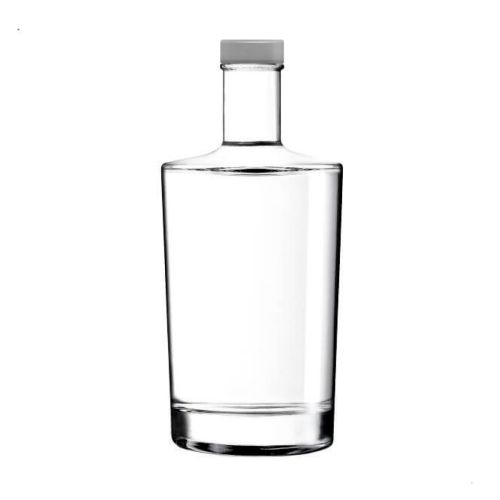 Fles Neos 0,7 liter in glas met rechte vorm en lange hals, weergegeven in vooraanzicht met zilveren dop.