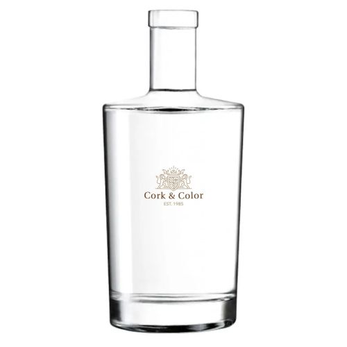 Voorzijde van Neos fles 1,0 liter kurk met meerkleurig CorkColor-logo op het glazen oppervlak.