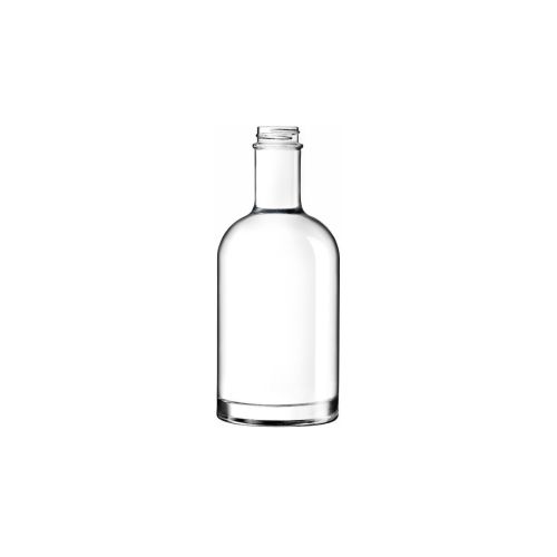 Heldere glazen fles Oslo 0,2 liter zonder dop van voren gefotografeerd, zonder bedrukking.