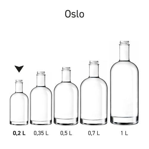 Set van meerdere Oslo flessen als productserie in een rij weergegeven.