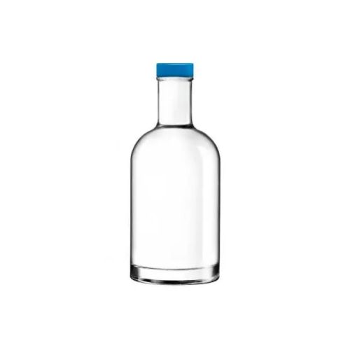 Glazen fles Oslo 0,35 liter in recht vooraanzicht met blauwe dop of logo.