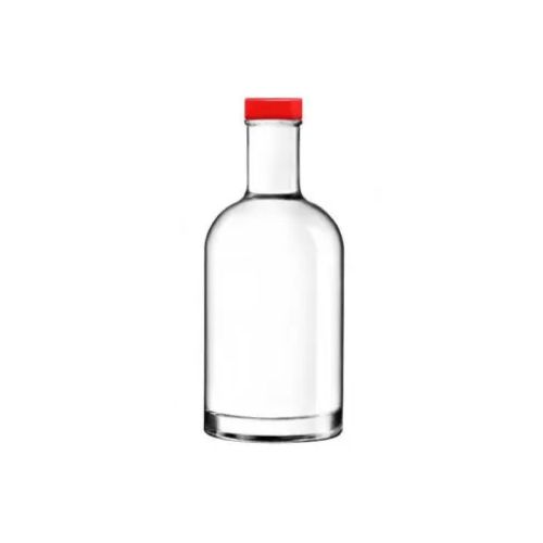 Glazen fles Oslo 0,35 liter in recht vooraanzicht met rode dop of logo.