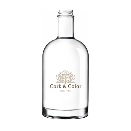 Fles Oslo 0,7 liter met meerkleurig CorkColor-logo op de voorzijde gedrukt.