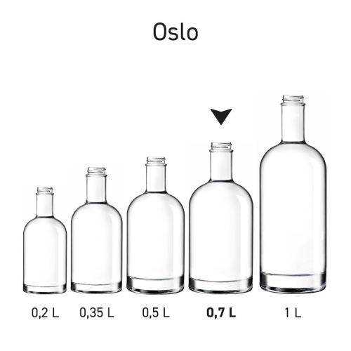 Glasfles Oslo 0,7 liter weergegeven als onderdeel van de Oslo-serie.