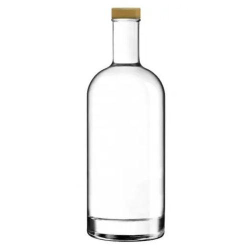 Fles Oslo 1,0 liter van helder glas, recht van voren gefotografeerd zonder opdruk met gouden dop.