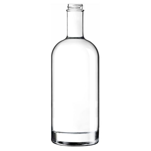 Fles Oslo 1,0 liter van helder glas, recht van voren gefotografeerd zonder opdruk of dop.