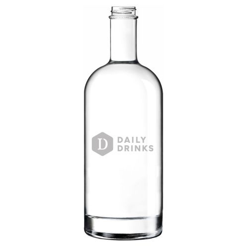 Gravure van DailyDrinks-logo zichtbaar op vooraanzicht glazen fles Oslo 1,0 liter.