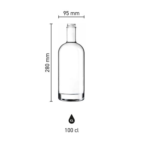 Infographic van hoogte en diameter van Fles Oslo 1,0 liter glas.